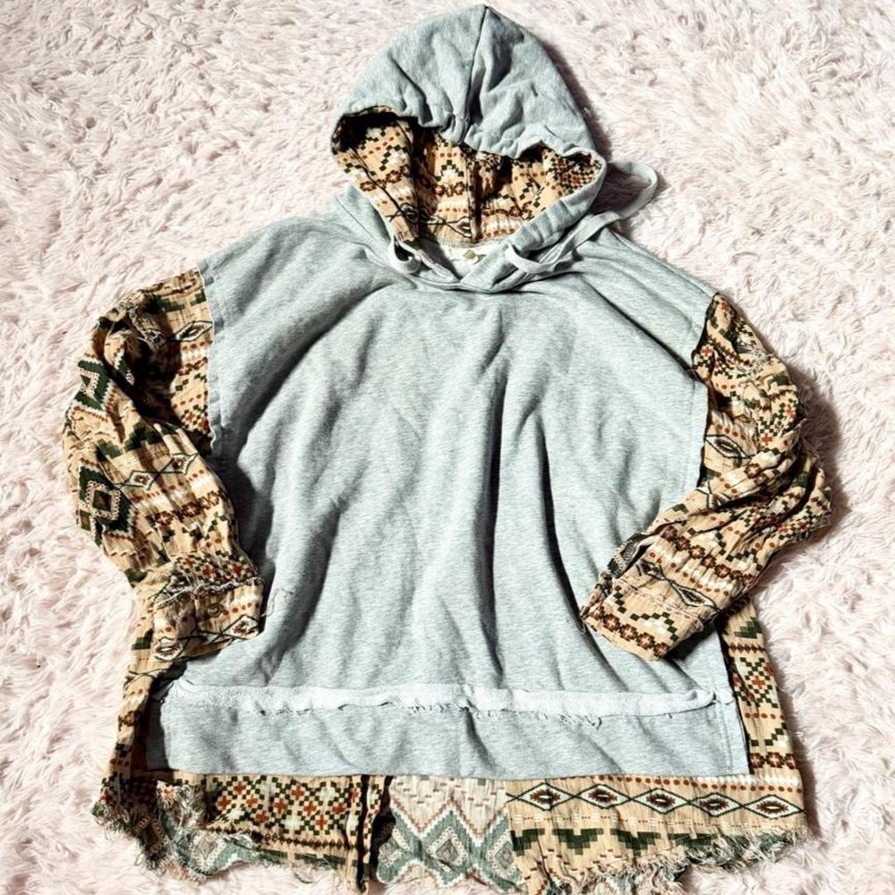 Distressed Rugged Aztec Indie Festival Grunge Stoner Hippie Hoodie Womens S Boho
